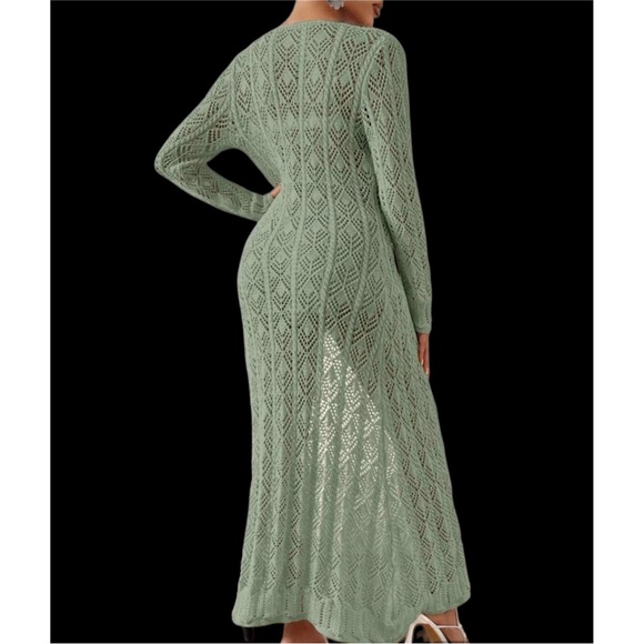 Solid Color Knitted Button
Front Long Cardigan With Hollow Out Detail - Picture 2 of 2